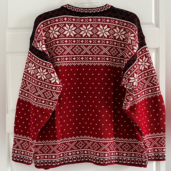 L.L. Bean Vintage Fair Isle Snowflake Nordic 100% Cotton Pullover Sweater Size L - Picture 6 of 13